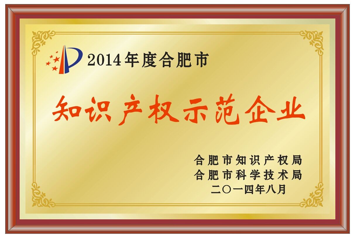 2014年安徽省知識產(chǎn)權(quán)示范企業(yè)認定證書圖片